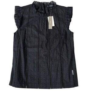 NWT J. Crew Back Button Ruffle Top Black Size 2